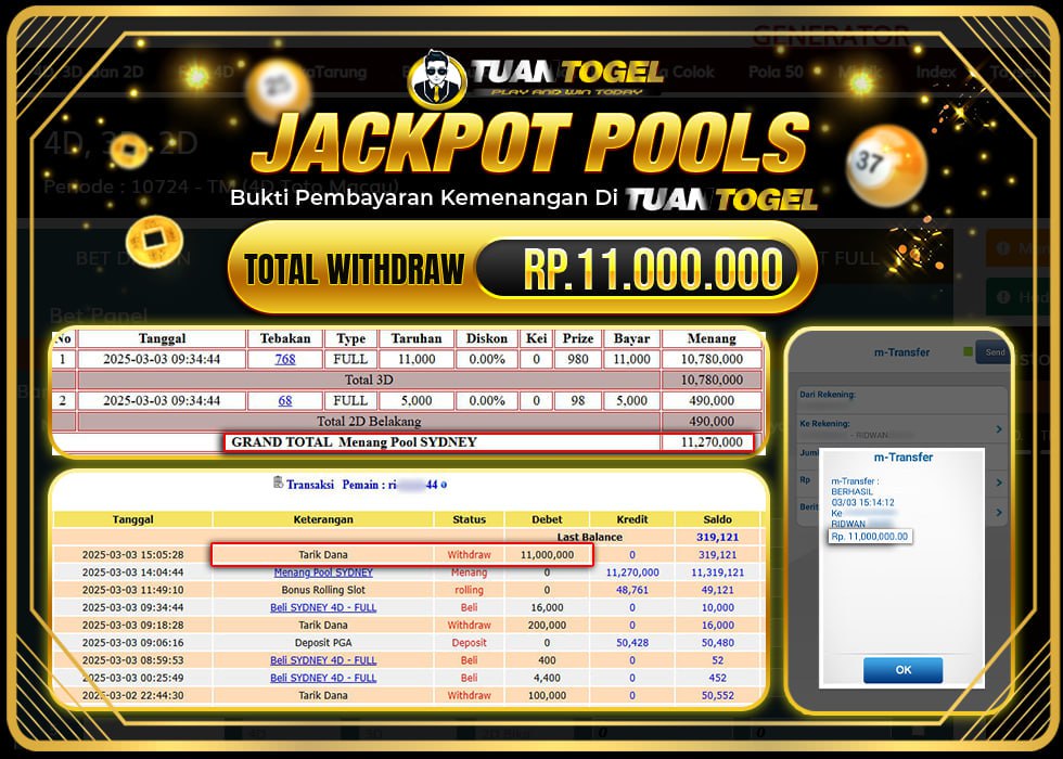 TUANTOGEL JACKPOT TOGEL SYDNEY Rp11.000.000, - LUNAS
