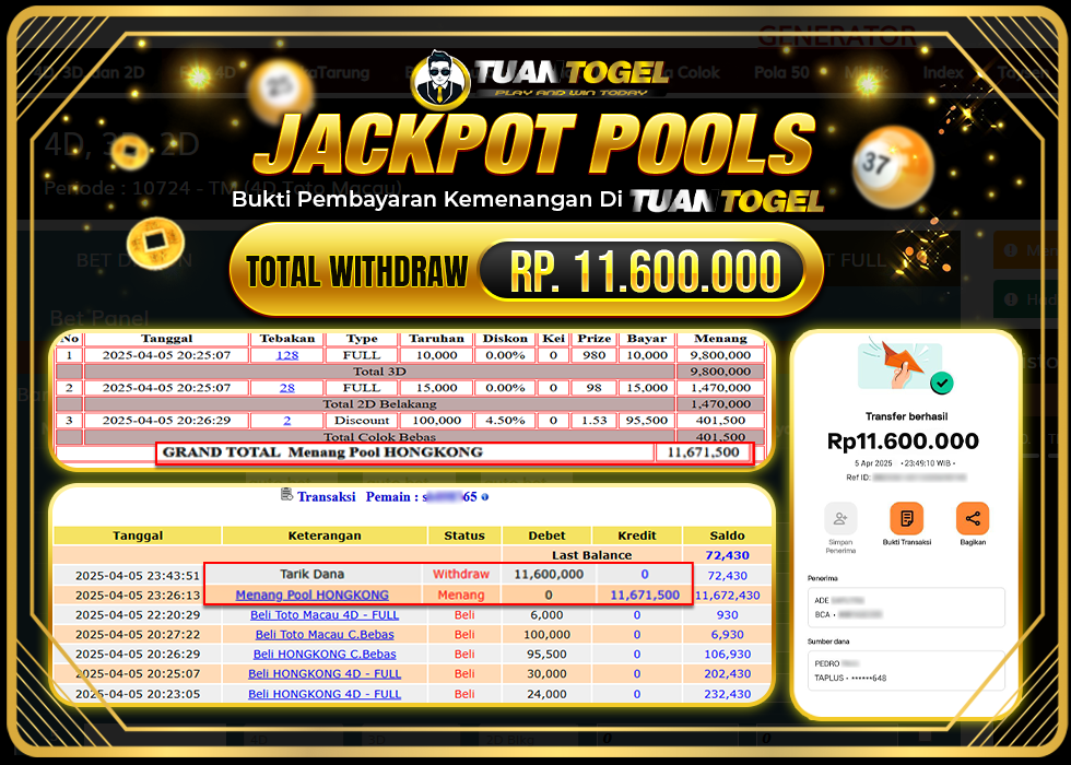 TUANTOGEL JACKPOT TOGEL HONGKONG Rp11.600.000. - LUNAS