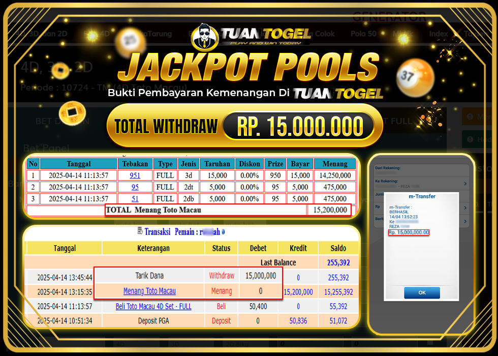TUANTOGEL JACKPOT TOGEL TOTO MACAU Rp15.000.000