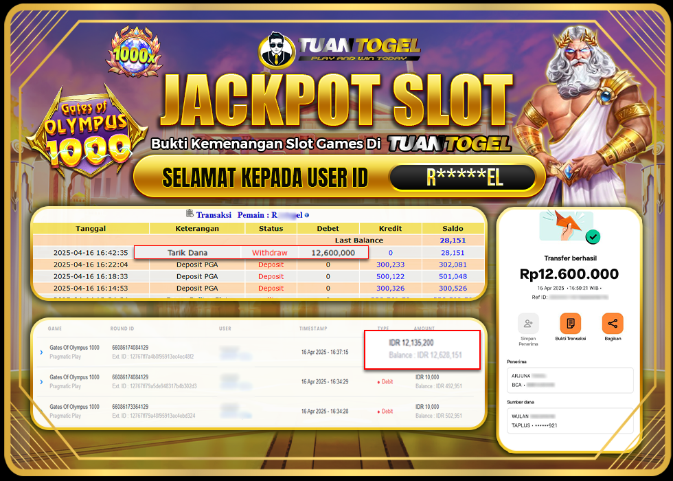 TUANTOGEL JACKPOT SLOT GATES OF OLYMPUS 1000 Rp12.600.000