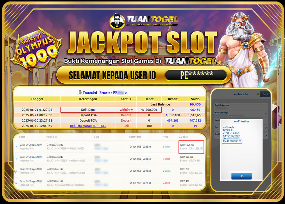 TUANTOGEL JACKPOT SLOT GATES OF OLYMPUS 1000 Rp41.800.000, - LUNAS