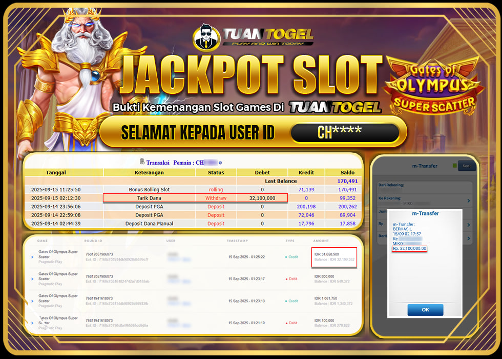TUANTOGEL JACKPOT SLOT GATES OF OLYMPUS SUPER SCATTER Rp32.100.000
