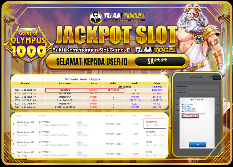 TUANTOGEL JACKPOT SLOT GATES OF OLYMPUS 1000Rp 25.413.000,- LUNAS