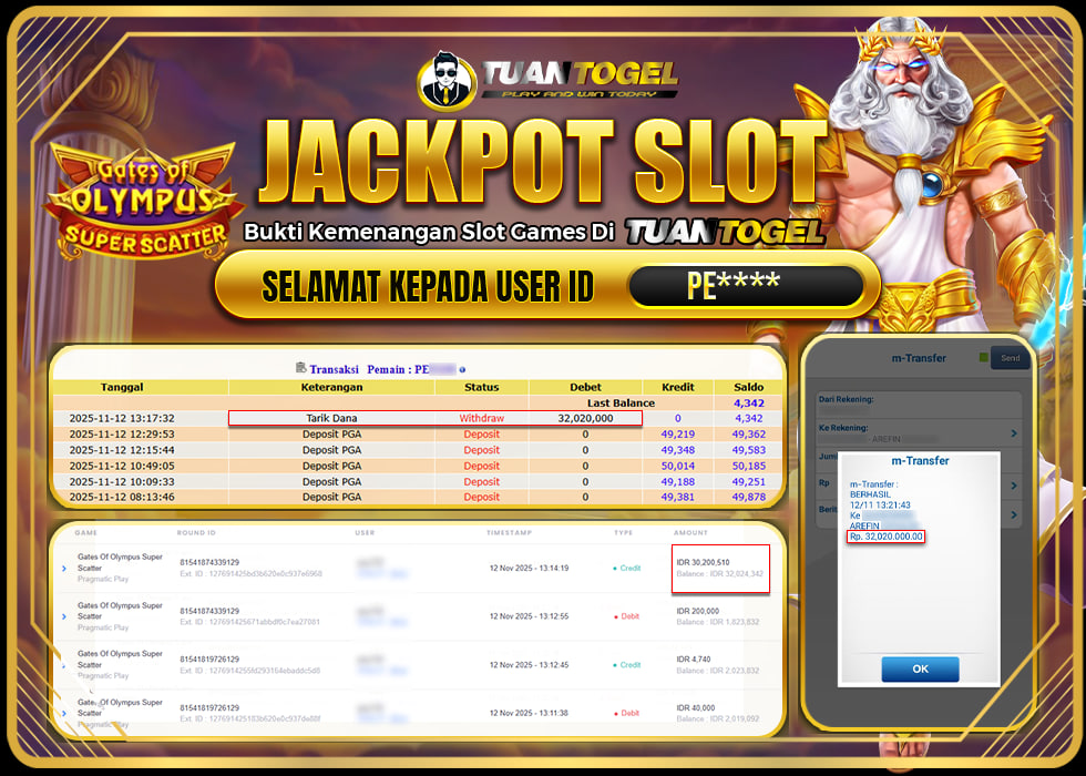 TUANTOGEL JACKPOT SLOT GATES OF OLYMPUS SUPER SCATTERRp32.020.000