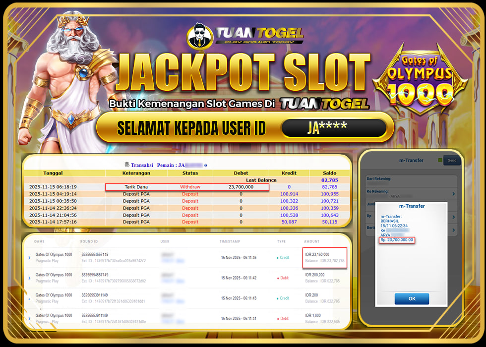 TUANTOGEL JACKPOT SLOT GATES OF OLYMPUS 1000Rp 23.700.000,- LUNAS