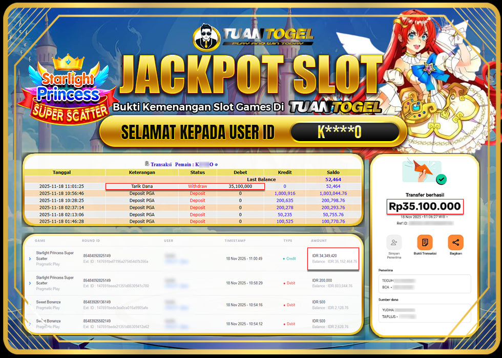 TUANTOGEL JACKPOT SLOT STARLIGHT PRINCESS SUPER SCATTER 1000Rp35.100.000