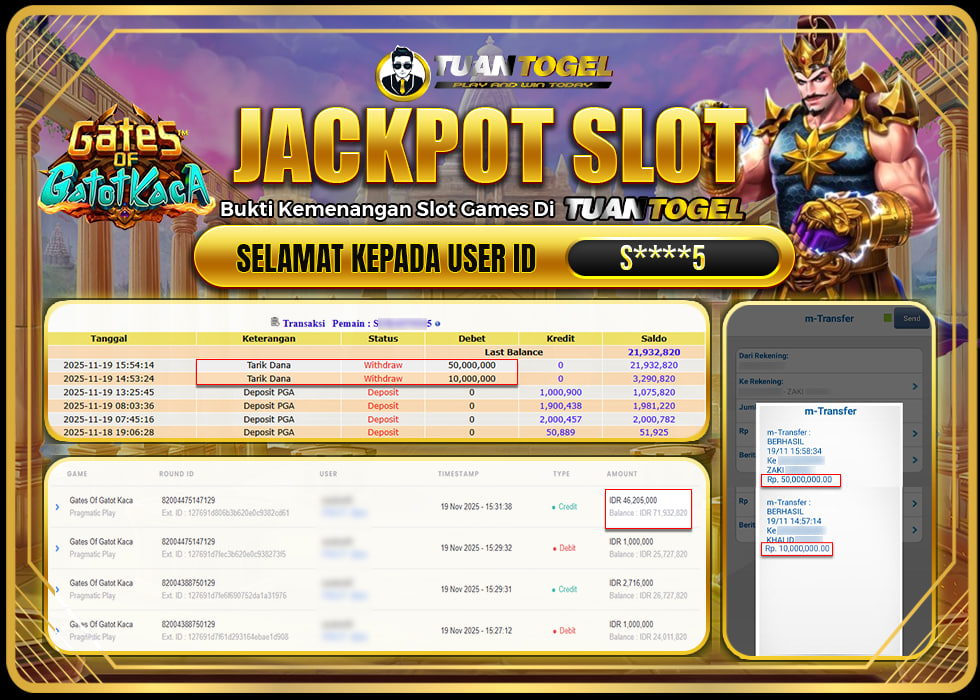 TUANTOGEL JACKPOT SLOT GATES OF GATOT KACA Rp60.000.000, - LUNAS