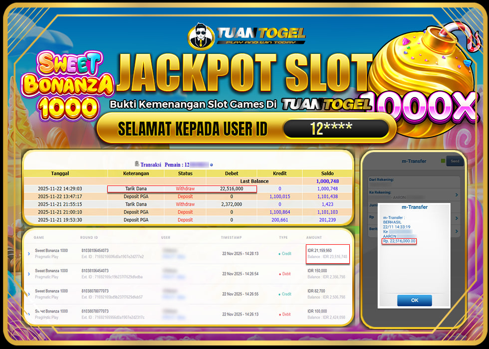 TUANTOGEL JACKPOT SLOT SWEET RUSH BONANZA 1000 Rp22.516.000, - LUNAS 