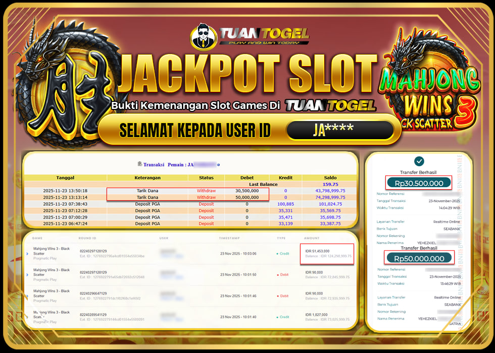 TUANTOGEL JACKPOT SLOT MAHJONG WINS 3 -BLACK SCATTER Rp80.500.000,- LUNAS