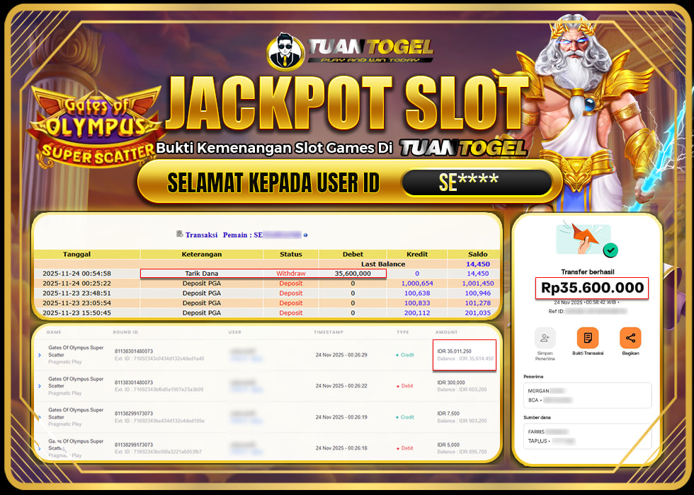 TUANTOGEL JACKPOT SLOT GATES OF OLYMPUS SUPER SCATTERRp35.600.000