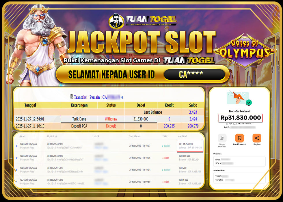 TUANTOGEL JACKPOT SLOT GATES OF OLYMPUS Rp 31.830.000,- LUNAS