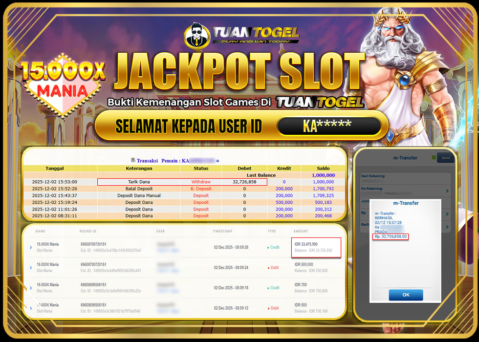 TUANTOGEL JACKPOT SLOT 15.000X MANIA Rp32.726.858 - LUNAS