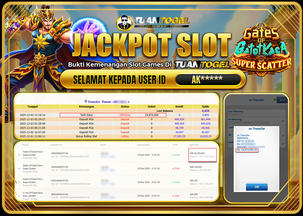 TUANTOGEL JACKPOT SLOT GATES OF GATOT KACA SUPER SCATTER  Rp24.870.000, - LUNAS