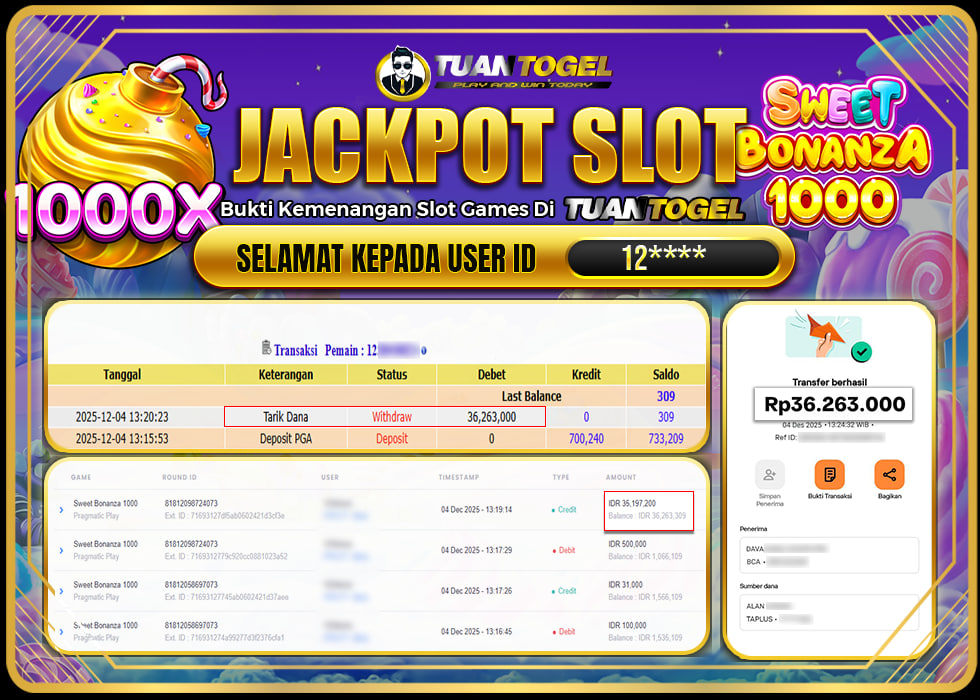 TUANTOGEL JACKPOT SLOT SWEET RUSH BONANZA 1000 Rp36.263.000, - LUNAS 