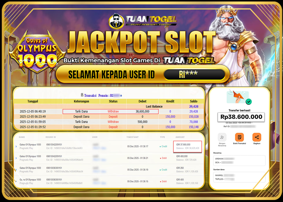 TUANTOGEL JACKPOT SLOT GATES OF OLYMPUS 1000 Rp 38.600.000,- LUNAS