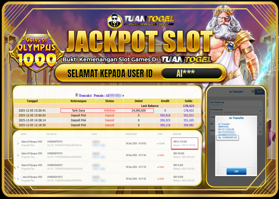 TUANTOGEL JACKPOT SLOT GATES OF OLYMPUS 1000 Rp 24.000.000,- LUNAS