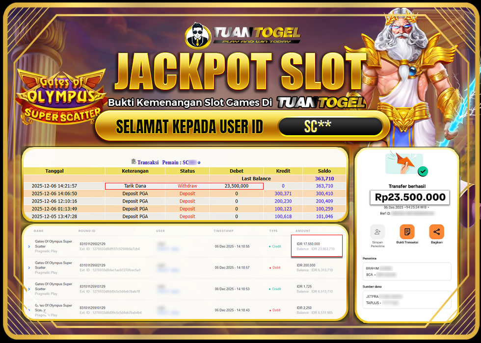 TUANTOGEL JACKPOT SLOT GATES OF OLYMPUS SUPER SCATTERRp23.500.000