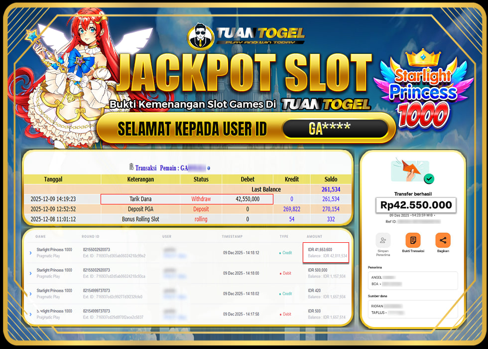 TUANTOGEL JACKPOT SLOT STARLIGHT PRINCESS SUPER 1000 Rp42.550.000