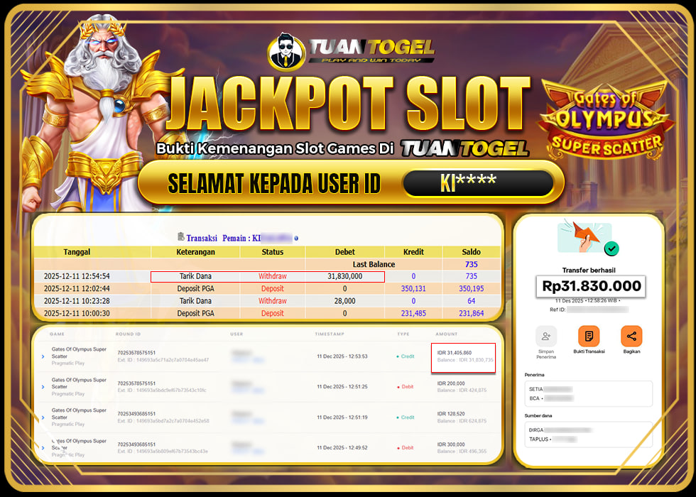 TUANTOGEL JACKPOT SLOT GATES OF OLYMPUS SUPER SCATTERRp31.830.000