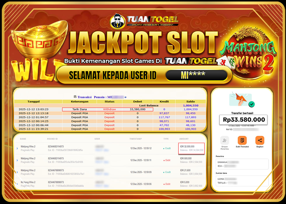TUANTOGEL JACKPOT SLOT SLOT MAHJONG WINS 2 Rp33.580.000,- LUNAS