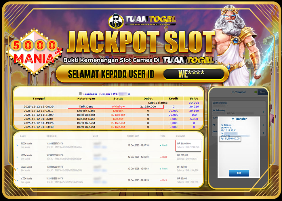 TUANTOGEL JACKPOT 5.000X MANIA Rp21.950.000 - LUNAS