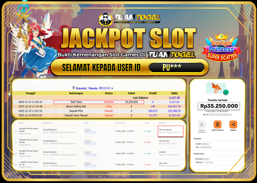 TUANTOGEL JACKPOT SLOT STARLIGHT PRINCESS SUPER SCATTER Rp35.250.000