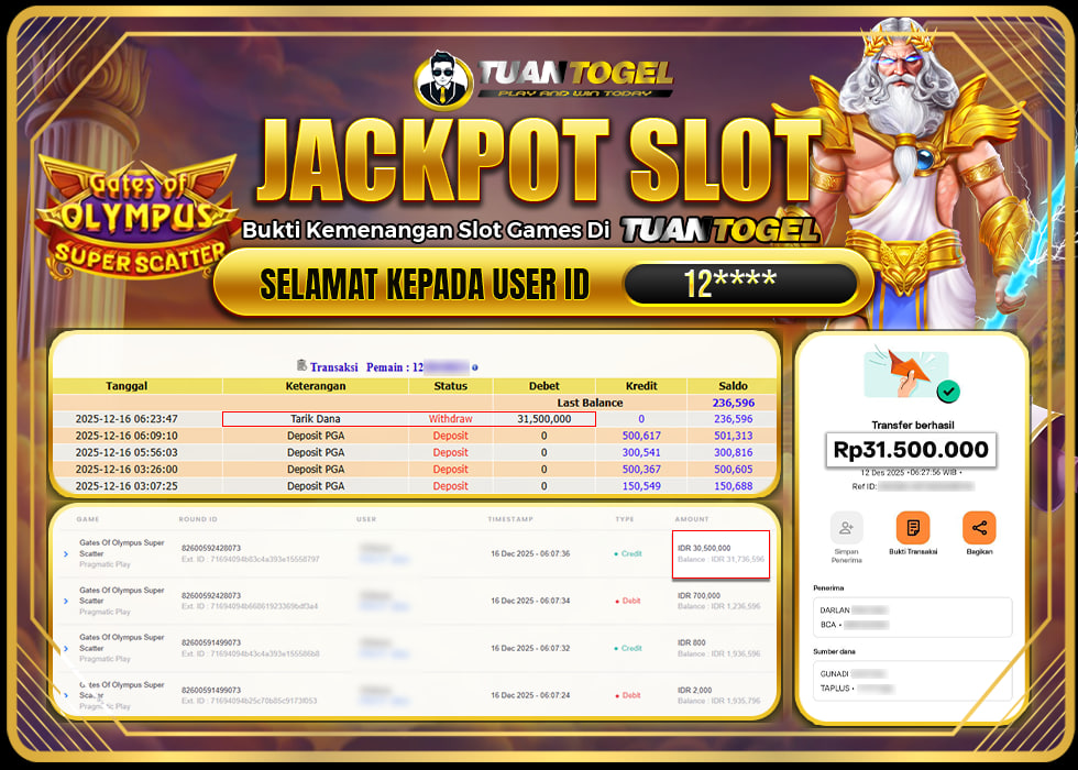 TUANTOGEL JACKPOT SLOT GATES OF OLYMPUS SUPER SCATTERRp31.500.000