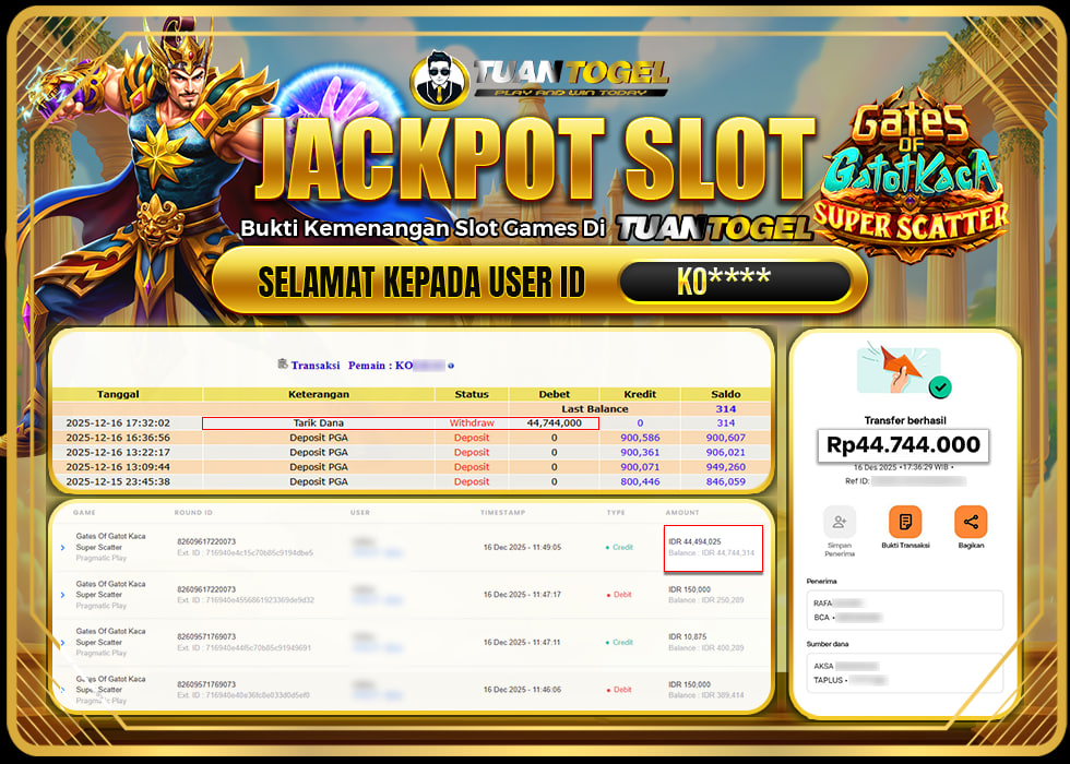 TUANTOGEL JACKPOT SLOT GATES OF GATOT KACA SUPER SCATTER  Rp44.744.000, - LUNAS