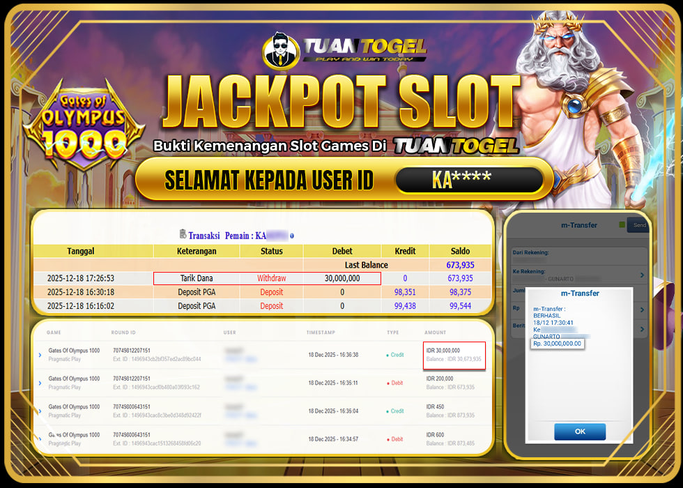 TUANTOGEL JACKPOT SLOT GATES OF OLYMPUS 1000 Rp30.000.000,- LUNAS