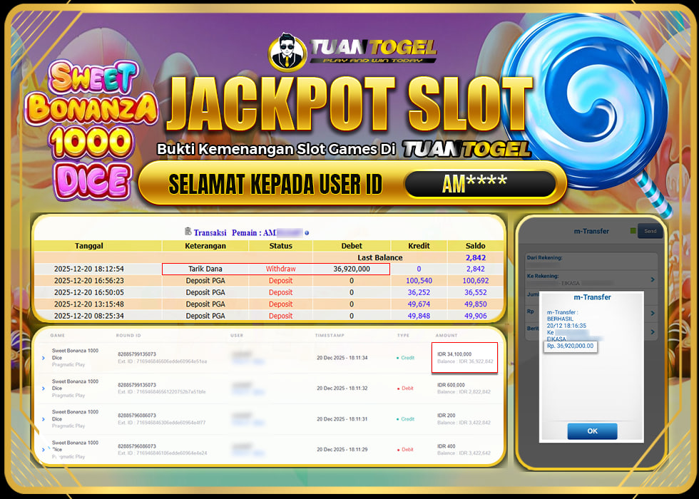 TUANTOGEL JACKPOT SLOT SWEET BONANZA 1000 DICE Rp36.920.000, - LUNAS 