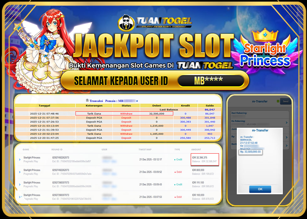 TUANTOGEL JACKPOT SLOT STARLIGHT PRINCESS  Rp32.500.000