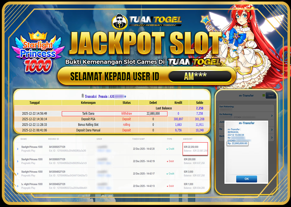 TUANTOGEL JACKPOT SLOT STARLIGHT PRINCESS 1000 Rp22.880.000