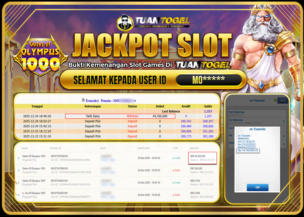 TUANTOGEL JACKPOT SLOT GATES OF OLYMPUS 1000 Rp44.760.000,- LUNAS
