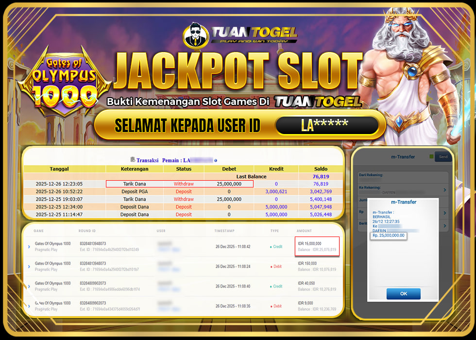 TUANTOGEL JACKPOT SLOT GATES OF OLYMPUS 1000 Rp 25.000.000,- LUNAS