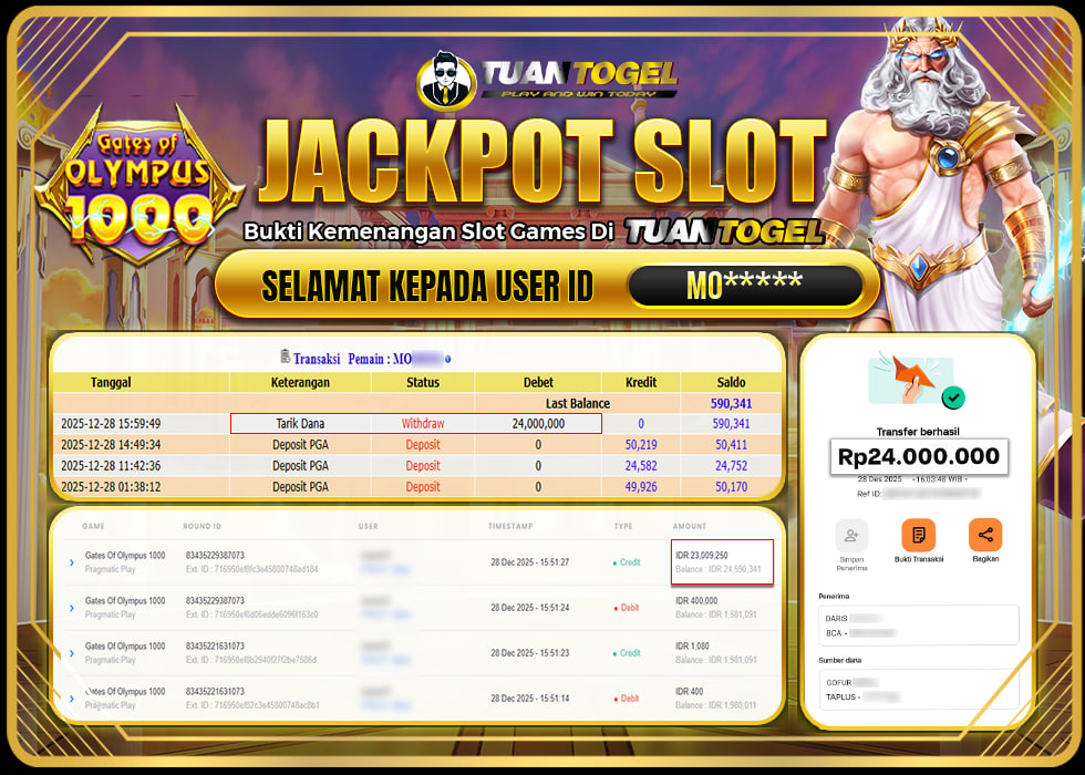 TUANTOGEL JACKPOT SLOT GATES OF OLYMPUS 1000Rp 24.000.000,- LUNAS