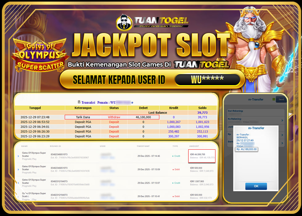 TUANTOGEL JACKPOT SLOT GATES OF OLYMPUS SUPER SCATTER Rp46.100.000