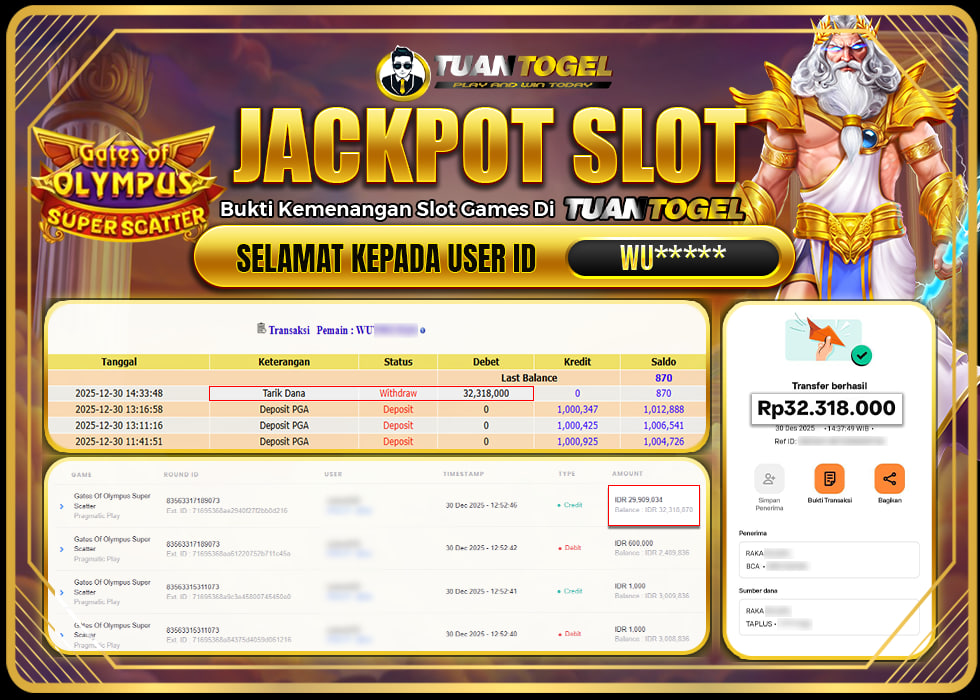 TUANTOGEL JACKPOT SLOT GATES OF OLYMPUS SUPER SCATTER Rp32.318.000