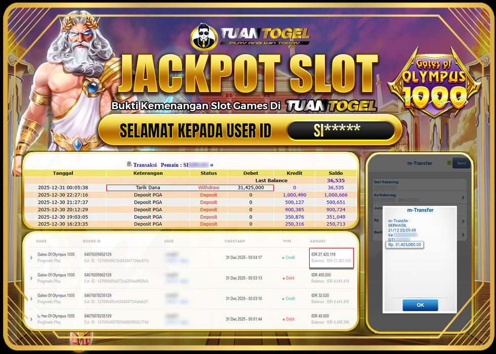 TUANTOGEL JACKPOT SLOT GATES OF OLYMPUS 1000Rp 31.425.000,- LUNAS