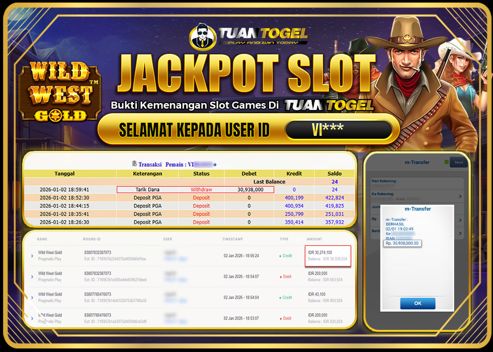 TUANTOGEL JACKPOT SLOT  WILD WEST GOLD Rp30.938.000