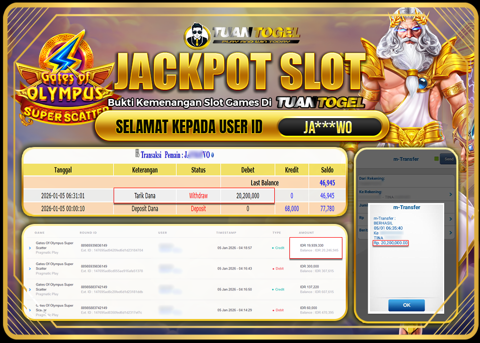 TUANTOGEL JACKPOT SLOT GATES OF OLYMPUS SUPER SCATTER Rp20.200.000
