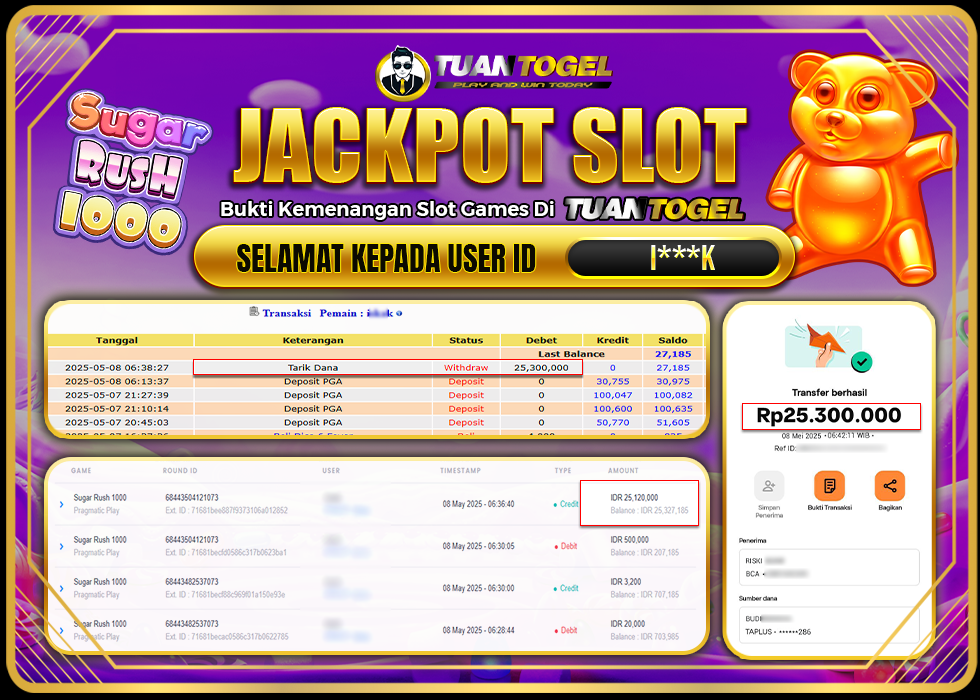 TUANTOGEL JACKPOT SLOT SUGAR RUSH 1000 Rp25.300.000 - LUNAS